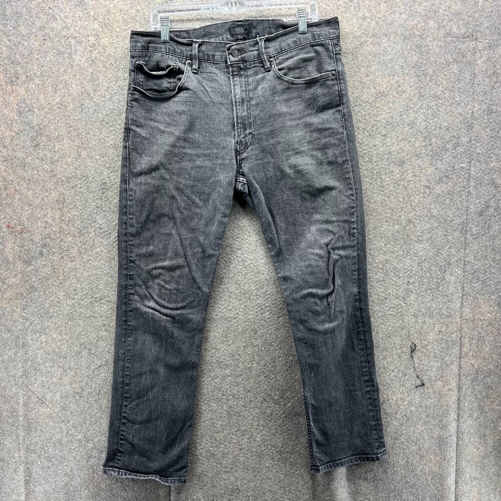 Polo Ralph Lauren Jeans Men 36 Black Gray Straight Denim Faded Wash Button Fly
